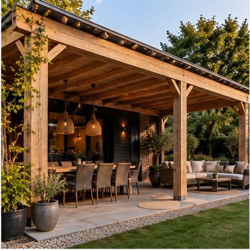 Open houten veranda zonder glas